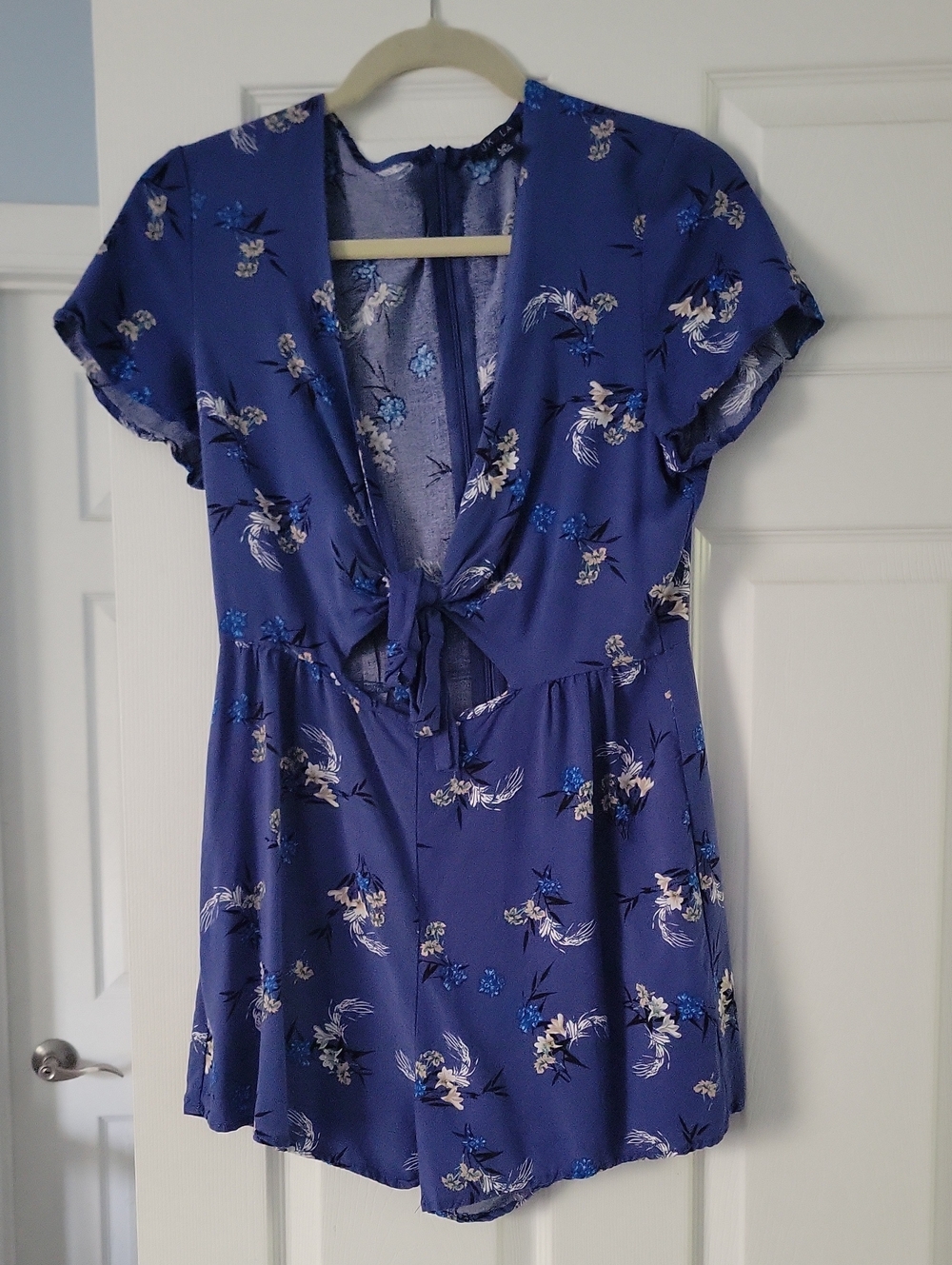 Blue Floral Tie-Front Summer Romper